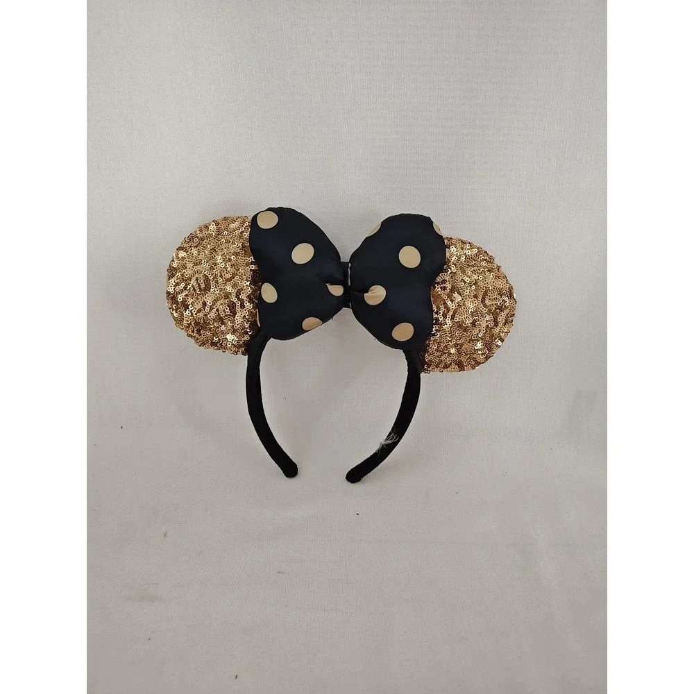 Disney Ears Gold Sequins Black Gold Polka Dot Bow Minnie‎ Mouse Headband